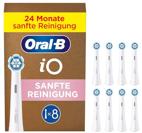 Oral-B iO Sanfte Reinigung Aufsteckbürsten — ORIGINAL Zahnbürstenaufsatz für Elektrische Oral-B iO Zahnbürsten — Ersatzbürsten, Bürstenköpfe für empfindliches Zahnfleisch & Zähne — Weiß, 8 Stück