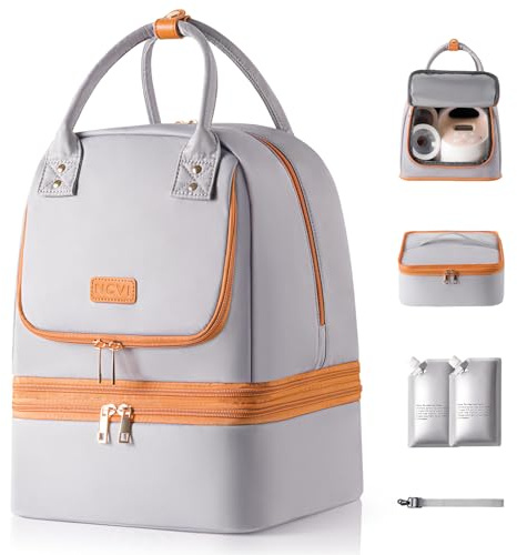 NCVI Breast Pump Bag for Spectra S1/S2, Breast Milk Cooler Travel Bag with Ice Pack, Double Layer Removable Breast Pump Backpack for Working Moms, Insulated Cooler Bag for Bottle & Nursing Essentials