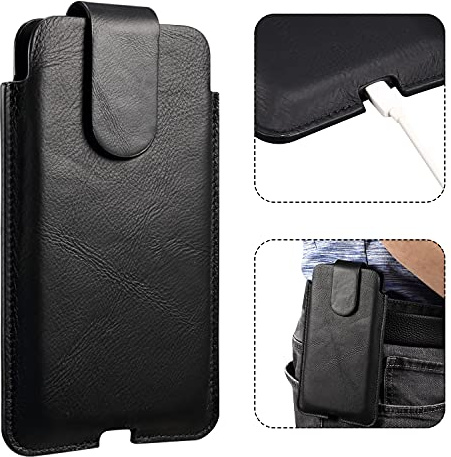 Borsa in Pelle per Smartphone Nero, Piccolo Borsello da Cintura Uomo, 7.2 Universale Cellulare Custodia con Clip per Cintura Fondina Porta Cellulare Verticale Marsupio Borsetta Portafoglio Waist Bag