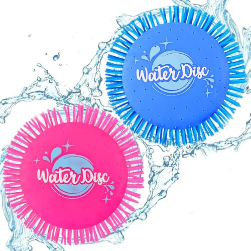Fantasyon 2 Stück Wasser Frisbee, Wasser Wurfscheibe Ø 17 cm, Absorbiert und verspritzt Wasser aus Schaumstoff und Silikon, Extra Soft in knalligen Farben für den Sommer(Mit Aufbewahrungstasche)