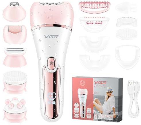 VGR 733 Epilatore Depilatore per Donne 6 in 1 Senza Fili e Ricaricabile Epelatore Donna Rasoio e Pepilatore Viso Bagnato e Secco Depilatore per Viso, Gambe, Ascelle, Rosa