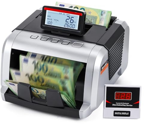 Bonvoisin Geldzählmaschine Scheine, Wertzählung für Sortierte Banknoten mit UV/MG/IR Falschgelderkennung, 1000 Stück/Min, Banknotenzähler mit Klapp- und Drehbarem Display