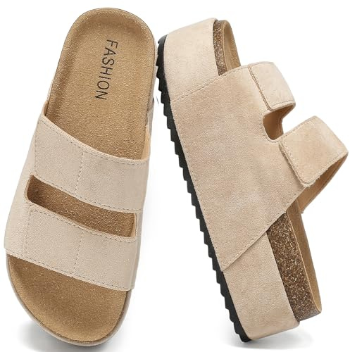 YUHITYGZGS Plataforma Sandalias Mujer, Zapatillas Verano Punta Abierta Ajustable, Slides Mules Zuecos Cómodas para Zapatos Playa, Antideslizantes Ligeras corcho para