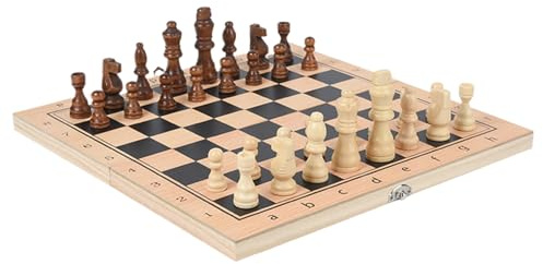 Schackspel 3-i-1 Träschackbräda med Damspel | Portabelt Bordsspel Strategispel för Nybörjare Familjeunderhållning