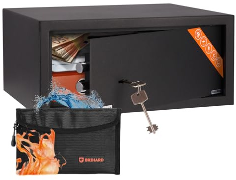 Brihard Laptop Key Lock Safe 20x43x35cm with Fireproof Money Bag, Computer Lockable Safe Box 27L, Home Safe for Laptop, Money &Jewellery, Documents A4