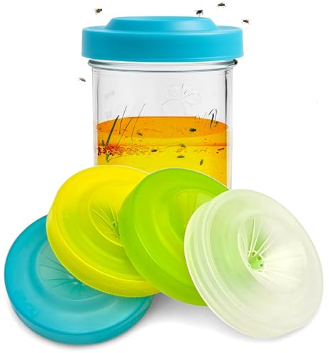 Gevoli Tapas de trampa para moscas de frutas para tarros Mason de boca ancha, atrapadores de mosquitos naturales no tóxicos, fundas reutilizables (paquete de 4)