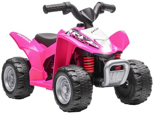 AIYAPLAY Quad électrique Enfant 6 V Honda sous Licence Voiture électrique Enfants Vitesse de 2,8 km/h phares LED klaxon 4x4 électrique Enfant poignée et Selle Ergonomique, Rose