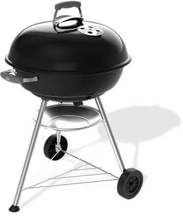 Weber Compact Kettle barbecue à charbon (version 2026) / trépied avec roulettes, conception résistante à la chaleur et à la corrosion, grille chromée à trois niveaux, 57 cm, noir
