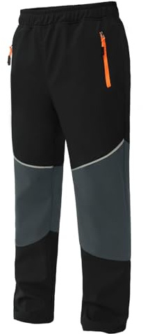 Hill & Sea Kinder-Schneeskihose wasserdichte Softshell-Wanderhose Elastischer Bund Fleecegefütterte warme Snowboardhose Schwarz 140-146