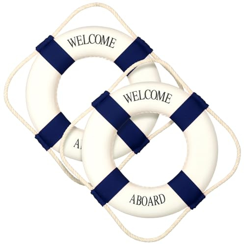 Vercraft Lot de 2 bouées de sauvetage de 50,8 cm à suspendre au mur - Grand anneau de sauvetage décoratif de style méditerranéen - Anneau de sécurité pour piscine nautique - Tube de natation - Fenêtre
