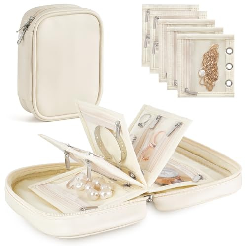 Mkono Travel Jewelry Organizer Case, Mini Jewelry Bag Storage Book with Adjustable Binders for Necklaces, Earrings, Rings, Bracelets Velvet Jewelry Pouch Bag Storage Ideal for Trips & Gifts