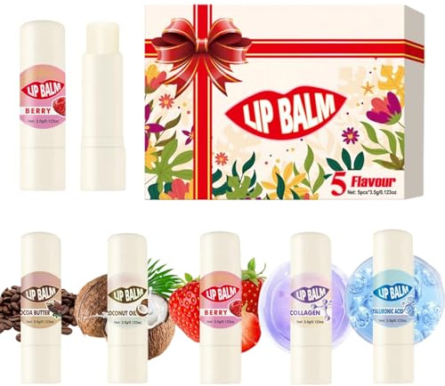Set di balsamo per labbra, 5 pezzi di lenitiva e riempitiva, ammorbidente per le labbra, per le donne, idratazione, per la cura della pelle, giorno e notte, viaggio invernale