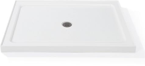 32 x 48 Shower Base with Center Stainless Steel Drain, Rectangular Acrylic Shower Pan Tray with Slip Resistant Textured Surface for Modern Bathroom Floor, Easy Clean