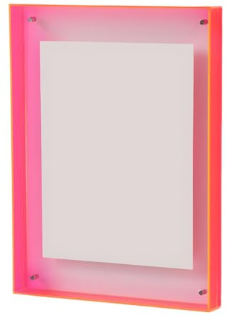 MONYRA Acryl Bilderrahmen Transparent Doppelseitig – Fotorahmen Stehend & zum Aufhängen mit Farbigem Rand, Rahmenloser Fotoblock für Wand & Tisch Deko, Acrylglas Neon Bilderhalter (Neon Rot, 21x30cm)