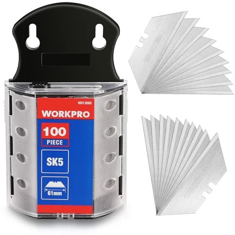 WORKPRO Utility Knife Blades, SK5 Steel, 100-Pack with Dispenser