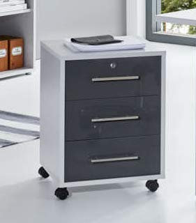 BMG-Moebel.de Büromöbel komplett Set Arbeitszimmer Office Edition Mini in Lichtgrau/Anthrazit Hochglanz (Rollcontainer)