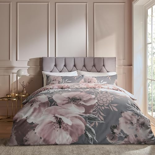 Catherine Lansfield Dramatic Floral Easy Care King Duvet Set Grey