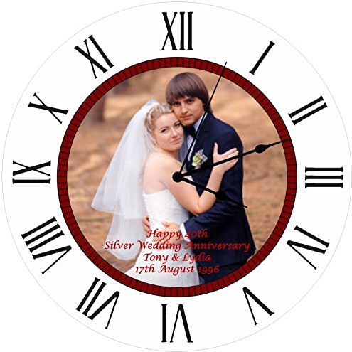Precision Designs Photo Clock - 40th Ruby Wedding Anniversary Personalised Clock - Size 30cm Silent Wall Mountable with Roman Numerals - Special & Unique Wedding Gift