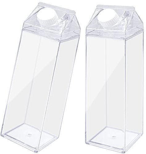 Cisolen 2 Pièces Bouteille de Lait Transparent Carton de Lait avec Autocollants Décoratifs Bouteille d'eau 500 ml pour Jus, Boissons, Lait