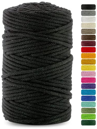 Netuno 1x Makramee-Garn Schwarz 3 mm 100 m Baumwollkordel mit Baumwollkern Bastel-Garn Makramee Naturbaumwolle Baumwollgarn Bastelschnur Baumwollschnur Kordel Makramee farbig Macrame Cotton Cord