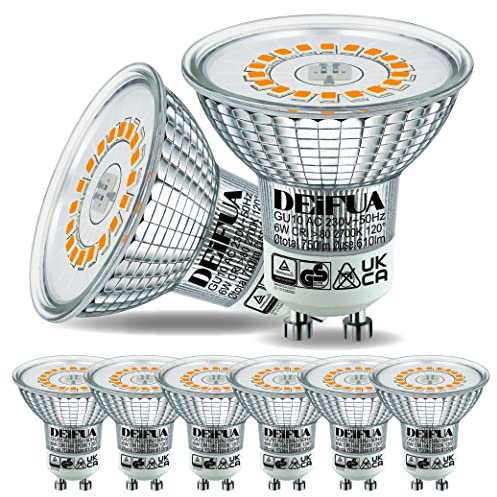 DEIFUA GU10 LED Lampe Warmweiss 2700K 6W 750 Lumen Ersetzt 75W PAR16 Halogen Leuchtmittel, 6er-Pack, Nicht Dimmbar Reflektorlampen, Flimmerfrei Strahler, Abstrahlwinkel 120° Spot Birnen