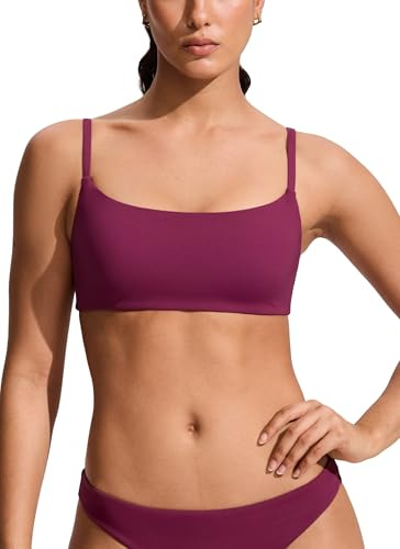 CRZ YOGA A-C Scoop Neck Bikini Tops | Removable Pads, Adjustable Spaghetti Straps, Bathing Swim Bra for Women