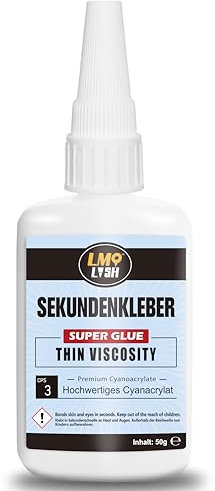 Sekundenkleber extra stark, 50g, Cyanacrylat(CA) Kleber, Superkleber extra stark für alles, Inkl.Anti-Verstopfungskappe und dünnen Aufsetzkanülen, Sekundenkleber flüssig - Dünnflüssig 3 CPS