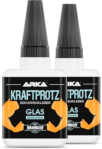 2x 50 g GLAS Sekundenkleber extra stark | Inkl. Anti-Austrocknung-Spitze | KRAFTPROTZ | Dickflüssiger Superkleber | Wasserfest | Transparenter Glaskleber