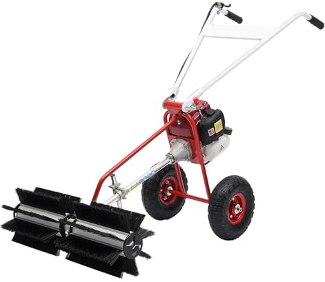 2.3HP 4 Stroke Handheld Sweeper 37.7CC Gas Power Hand Push Industrial Sweeper with Air Cooling System Portable Outdoor Snow Sweeper Lawn Farm Sidewalk Cleaner Sweeping Broom