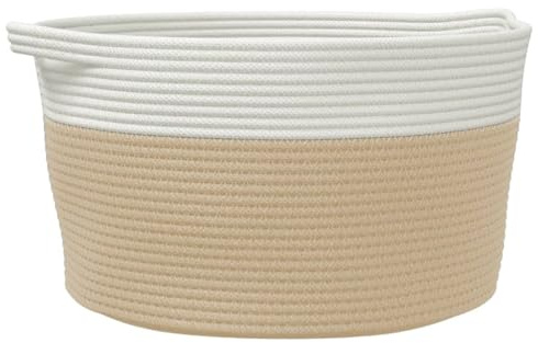 vidaXL Förvaringskorg beige och vit Ø40x25 cm bomull, fruktkorg, äggkorg, leksaksförvaringskorg, leksakskorg, grönsakskorg, dekorativ förvaringskorg