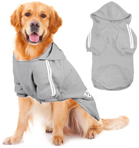 Voarge Manteau à Capuche Chaud pour Chien - Vêtement d'Hiver à Boutons pour Grand Chien - Pull de Grande Taille (Gris, 7XL)