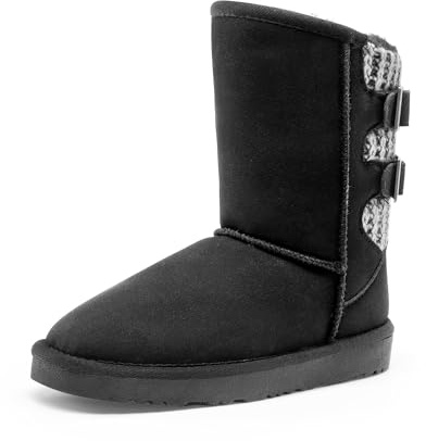DREAM PAIRS flickor pojkar vinterstövlar fuskpäls fodrade ankelhöga snöstövlar FuzzyChic barnspänne för små, Svart grå, 31 EU