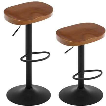 WOLTU Barhocker 2er Set, Hocker höhenverstellbar drehbar, mit Sattelsitz Fußstütze, Drehhocker aus Massivholz Metall, Küchenhocker Schminkhocker Arbeitshocker, Braun, BH413br-2