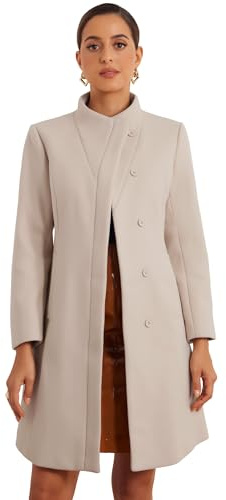 Allegra K Stand Collar Coat for Women's Long Sleeve Winter Outerwear Beige XS