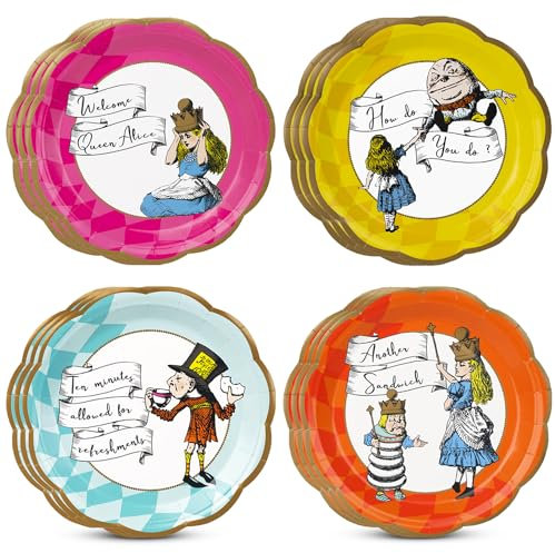 Talking Tables 12 piatti da 23 cm, motivo: Alice nel paese delle meraviglie, stoviglie usa e getta, riciclabili per la casa, per feste di compleanno, tè pomeridiani, festa della mamma, baby shower