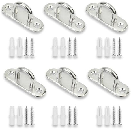 UBRAVE 6 PCS 304 Stainless Steel Pad Eye Plate,Oblong Pad Eye Plate,M5 Stainless Steel Eye Plate,Staple Rings Hooks Hardware with 2 Holes, with 12 Screws and Plastic Plugs