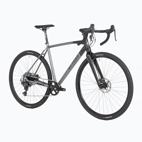 ATTABO Bicicleta Gravel Grado 2.0 con Cuadro de Aluminio 52 cm Manillar Ergonómico Frenos de Disco Mecánicos TEKTRO Gris Bici con Ruedas de 28 con Accesorios Sillín Ajustable 10 Velocidades