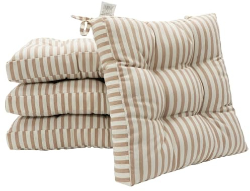Viste tu hogar Pack 4 Cojines para Silla, 40x40x5 CM, Efecto Tridimensional, Relleno de 100% Poliéster, Ideal para Comedor, Terraza, Salón y Restaurante, Color Raya Beige, Fabricado en España