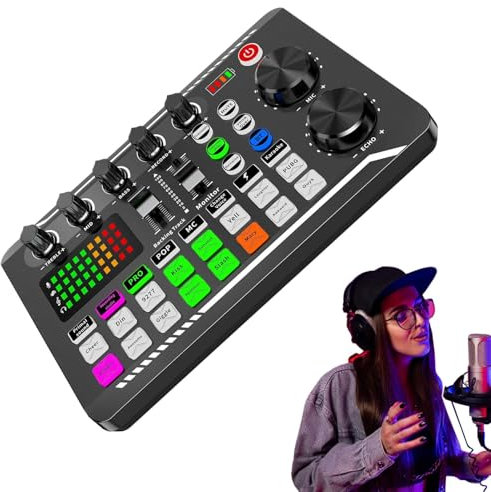 Tarjeta de sonido en, mezclador de audio F998 con efectos de mezclador de DJ, equipo de producción de música, configuración de estudio de podcast para teléfonos móviles, tabletas, computadoras,