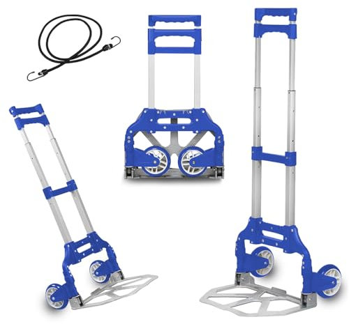 MERCURY TEXTIL- Carretilla Plegable de Aluminio con Cuerda, Carro de Mano Compacto, Portátil con Ruedas de Goma Soporta hasta 70kg para un Fácil Transporte en Viajes, Oficina y Hogar. (Azul)