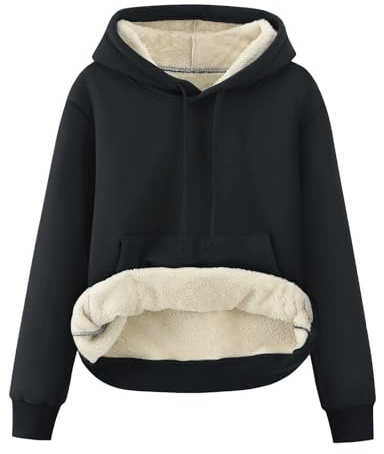 JFAN Sweat à Capuche en Polaire Femmes Hiver Chaud Hoodie Sweatshirts à Manches Longues avec Poche Casual Sport Sweat Noir M