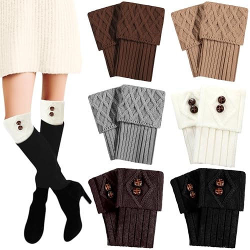 Geyoga 6 Pairs Womens Boot Cuffs Socks Early Spring Boot Topper Covers Warm Crochet Knitted Leg Warmers(Lovely Colors,Elegant)