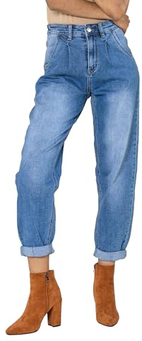 Nina Carter YY303 Pantalones vaqueros holgados de cintura alta para mujer, informales, de corte ancho, elásticos, aspecto desgastado