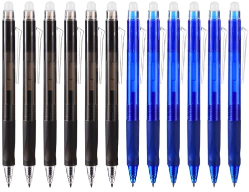 12 st raderbara gelpennor, 0,5 mm fin spets gel raderbara bläckpennor med radergummi gör att misstag försvinner, svart och blå, smidig skrivpenna precision komfortgrepp skrivpenna för skola kontor