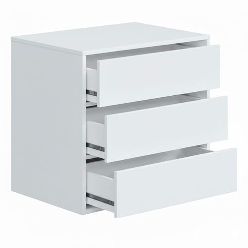Bricozone Cassettiera 3 Cassetti Bianca Moderna Con Guide Metalliche 60x57x44 Cm Mobile Compatto Per Camera Da Letto Ingresso O Armadio Design Lineare Salvaspazio