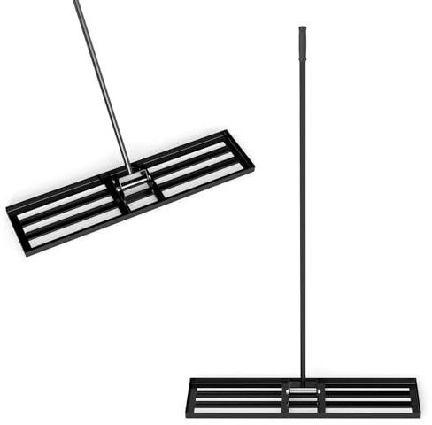 HOMASIS Rastrello Livellatore per Prato in Metallo con Manico Ergonomico e Impugnatura in Gomma, Rastrello per Foglie, Attrezzo per Prato per Campo da Golf e Cortile (Nero, 106 x 25 x 170 cm)