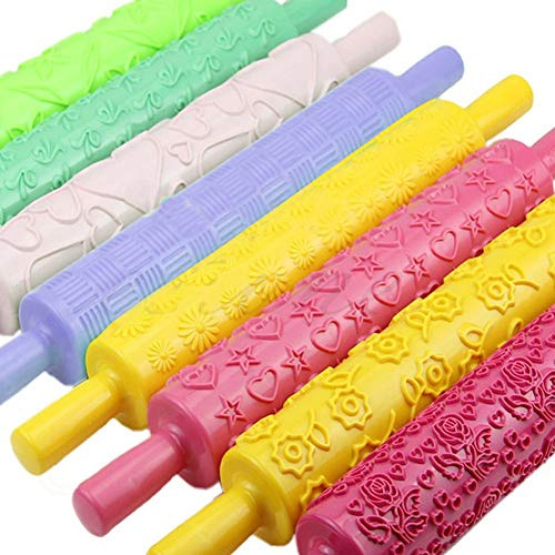 shenruifa 12 stilar fondantkavel präglat, non-stick belagt bakverk med 12 mönster, för gör-det-själv-kakor, sockerpasta, marsipandekoration (olika färger7)