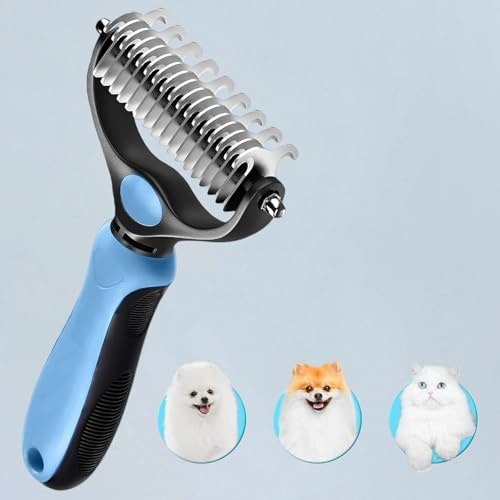 Undercoat Rake for Dogs Cats Styling comb, Dematting Comb with Extra Wide Double-Sided Stainless Steel Teeth for Detangling, Deshedding, Brushing, Thinning Removing Shed Fur, Knots, Mats, and Tangles