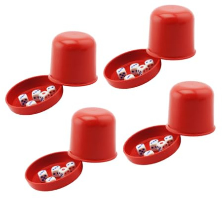 OSALADI 4 set tärningskoppar med brickor och 6-sidiga tärningar - Plastmuggar för spelkvällar, barunderhållning och klassrum - Speltillbehör (Röd)