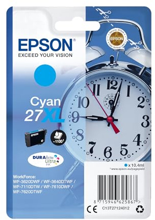 Epson Original 27XL Tinte Wecker (WF-3620DWF, WF-3640DTWF, WF-7110DTW, WF-7210DTW, WF-7610DWF, WF-7620DTWF, WF-7710DWF, WF-7715DWF, WF-7720DTWF), cyan